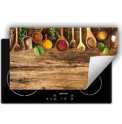 Produktbild von DarHaus Herdabdeckplatte 90x52 cm Anti Rutsch Matte Aufrollbar, Holz - Gewürze