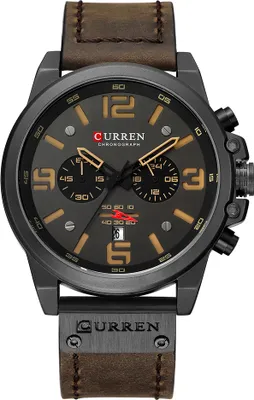 A close-up studio shot of a men's wristwatch.