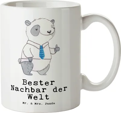 Produktbild von Mr. & Mrs. Panda steingut tasse Panda Bester Nachbar der Welt - Weiß - Geschenk, Freund, Riesenkaffeetasse, Große, Geschenkidee, Dankeschön, Nachbarschaft, jumbotasse