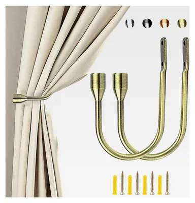 Produktbild von Raffhalter für Vorhänge, U-Design, Haken, Metall, 2 Stück, bronzefarben