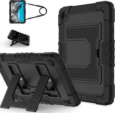 Image de Étui hybride en silicone pour Samsung Galaxy Tab A11 Plus avec support et dragonne, noir