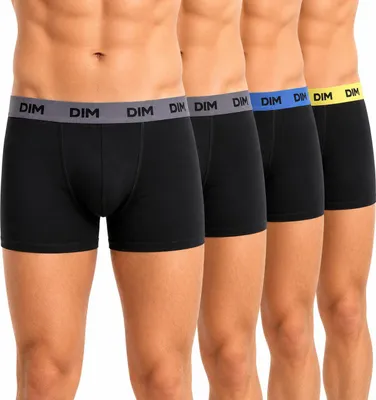 Image de Lot de 4 boxers Dim courts homme noir, taille jaune/bleue/grise, coloris assortis