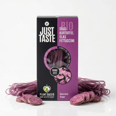 Produktbild von JUST TASTE – Lila  Süßkartoffel Glas Fettuccine – 250g