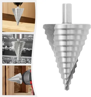 Immagine prodotto di Punta a gradini - Conica con scanalatura a spirale - 6–60 mm - 12 gradini - Per lamiera e legno - Argento