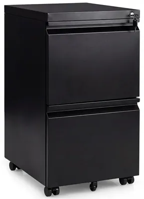Produktbild von COSTWAY Rollcontainer aus Metall, Aktenschrank, Bürocontainer mit 2 Schubladen & Hängeregistratur, Metallschrank mit 5 Rädern, 44x37x67 cm, Schwarz