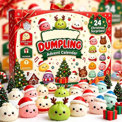 Produktbild von Squishy Adventskalender 24 Tage, Weihnachtskalender mit Dumpling Quetschspielzeug und Weiches Squeeze Toy,Fidget Spielzeug für Kinder und Erwachsene