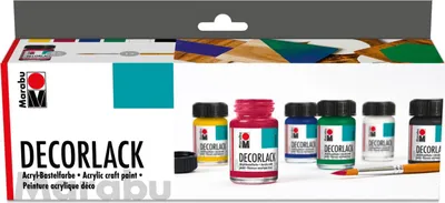 Obrázok produktu pre Marabu 1130000000087, Čierna, Modrá, Zelená, Červená, Biela, Žltá, Lesk, 15 ml, 6 kusov