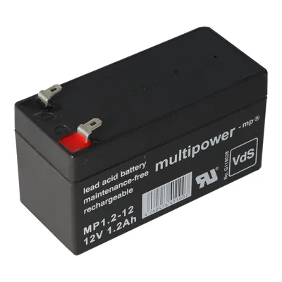 Zdjęcie produktu dla Akumulator kwasowo-ołowiowy Multipower MP1.2-12 ze stykami Faston 4,8 mm z homologacją VDS Wymiary 97,00x43,00x53,00 mm