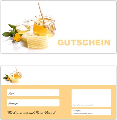 Produktbild von 200 Geschenkgutscheine (Honig-666) - Ein schönes Produkt für Ihre Kunden Gutscheine Gutscheinkarten für Bereiche wie Gastronomie, Restaurant, Weinhandel, Getränkehandel, Freizeit, Wellness, Feier, Geschenk, Gaststätte und vieles mehr
