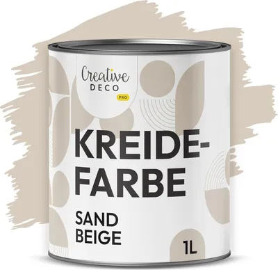 Obrázok produktu pre Creative Deco Kriedová farba Béžová piesok | 1000 ml | Matný a umývateľný | Ideálny na renováciu nábytku, dekoráciu a decoupage | Možný efekt opotrebenia a prechodu