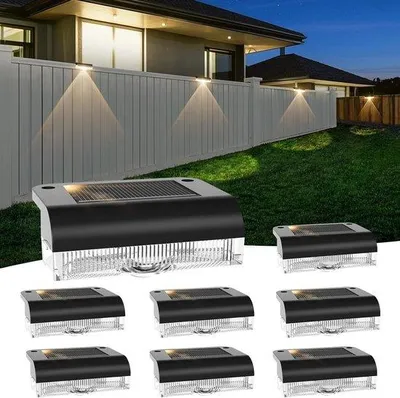 Productafbeelding van Solar Tuinverlichting Buiten IP65 Warm Wit 3000K LED Wandlamp voor Balkon, Terras en Tuin, Set van 8