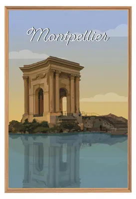 Image de Tableau mural encadré illustration Arc de triomphe de Montpellier 65x97 cm, Tableau mural moderne pour décoration intérieure
