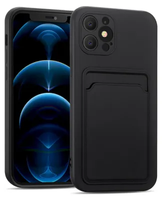 Zdjęcie produktu dla Etui na telefon komórkowy Apple iPhone 12 Pro Max silikonowe etui ochronne z kieszenią na kartę Slim Wallet Case, czarne