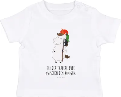 Produktbild von Mr. & Mrs. Panda Babyshirt Einhorn Junge 12. - 18. Monat - Weiß - Geschenk,  T-Shirt, Baby Shirt, Unicorn, Oberteil, Bube, Einhörner, Mittelalter
