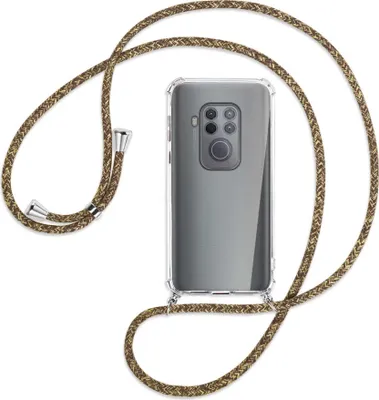 Produktbild von Handykette Backcover-Schutzhülle mit Band (Metall silberfarben) für Motorola One Zoom, One Pro - braun+beige