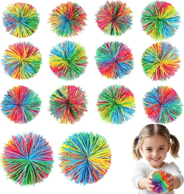 Imagen del producto de Pelotas antiestrés de arcoíris - Set de 16 unidades - Suaves - Multicolor - De goma - Para aliviar el estrés - Ideales para niños y adultos