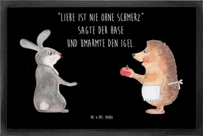 Produktbild von Mr. & Mrs. Panda Schmutzmatte Hase Igel 50 x 75 cm - Schwarz - Geschenk, Liebe Spruch, Schmutzfangmatte, Fußabtreter, Trennungsschmerz, fußmatte, Trösten, abstreifer