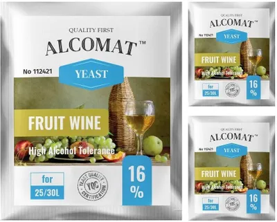 Produktbild von Weinhefe ALCOMAT Fruit Yeast HAT High Alkohol Hefe 16% Gärhefe brauen | auf 25/30 Liter, 3er Set