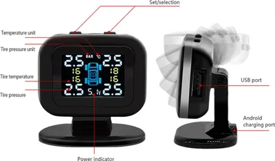 Obrázek produktu pro Systém monitorování tlaku v pneumatikách automobilu, USB monitorovací detektor se 4 externími senzory, připojení alarmové funkce