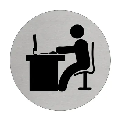 Produktbild von CombiCraft Aluminium Türschild mit Bürosymbol zur Raumkennzeichnung für Büros, Computerräume und Studienbereiche, Ø75 mm Durchmesser.