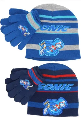 Produktbild von Sonic the Hedgehog Kinder 2tlg Set Wintermütze plus Handschuhe – Blau / 53/55