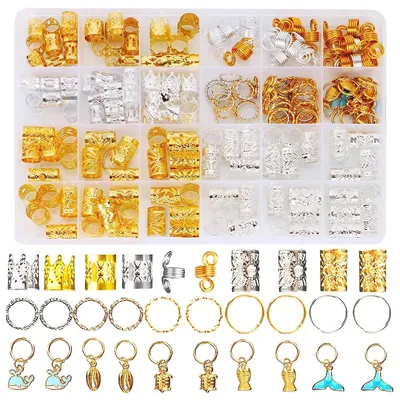 Produktbild von 200-teiliges Haarschmuck-Set für Zöpfe, Dreadlock-Accessoires, Haarringe, Haarspangen, Perlen, Flechtmanschetten – Dekoration für Mädchen und Frauen
