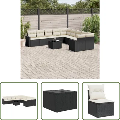 Produktbild von The Living Store 11-tlg. Garten-Sofagarnitur mit Kissen Schwarz Poly Rattan