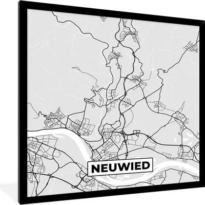 Produktbild von MuchoWow® Gerahmtes Poster Neuwied - Karte - Stadtplan - Deutschland 40x40 cm - Poster mit Schwarzem Bilderrahmen Wandposter Rahmen Foto Bilder - Mit Rahmen - Wanddekoration Schlafzimmer