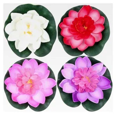 Produktbild von 4 Stück Künstliche Seerosen, Schwimmende Blumen, Simulation Lotusblume aus Schaumstoff, für Fischteich und Teichbecken Wasserdekoration