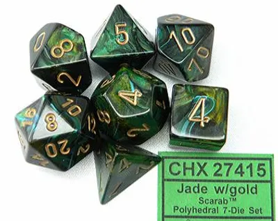 Produktbild von Chessex 7-Würfelset Scarab Polyhedral Jade/Gold