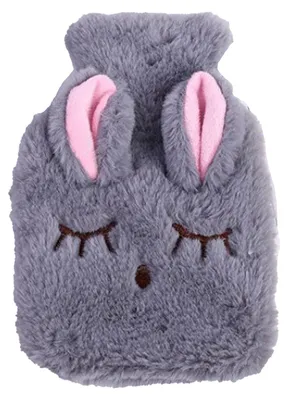 Imagen del producto de Bolsa de agua caliente, a prueba de explosiones, que evita quemaduras, con funda de felpa desmontable con estampado de conejos, color gris