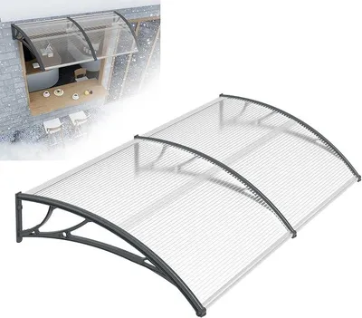 Obrázek produktu pro 300x100 cm, plochá stříška, stříška nad dveřmi, ochrana proti slunci, oblouková stříška, ochrana proti dešti, krytí vchodu (šedá barva)
