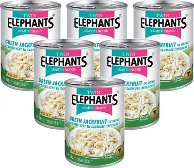 Produktbild von 6er-Pack Grüne Jackfrucht (Pulled) in Salzwasser 540g / 283g ATG | Elefants Brand | veganer Fleischersatz | Jackfruit Konserve