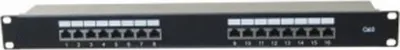 Obrázek produktu pro Patch panel, Cat 6, 16 portů, STP, 1 U, 48,30 cm (19"), černý Patch panel Cat 6 s 16 porty (257309)