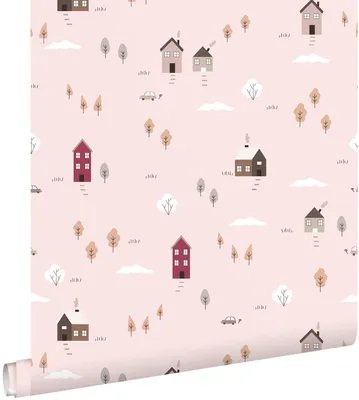 Imagen del producto de ESTAhome papel pintado casitas lindas rosa 50 x 900 cm
