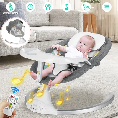 Produktbild von 3 IN 1 Babywippe Babyschaukel Schaukelbewegung für Neugeborene mit Abendessentablett, Grau
