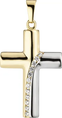 Produktbild von JOBO Anhänger Kreuz 333 Gold Gelbgold bicolor 12 Zirkonia Kreuzanhänger