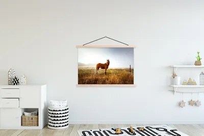Produktbild von MuchoWow® Textilposter Pferd - Weide - Australien 120x80 cm mit holzfarbenen Rahmen - Aufhängeset