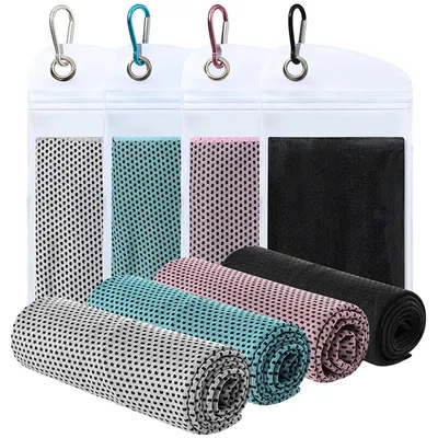 Produktbild von 4er Set Mikrofaser Kühlhandtuch 90x30cm Sporthandtuch Saugstark & Schnelltrocknend für Fitness Yoga Wandern -Schwarz, Meeresblau, Rosa, Grau