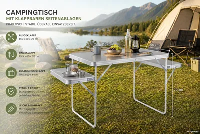 Produktbild von Campingtisch mit Klappbaren Seitenflächen 116/79,5 x 60 x 70cm