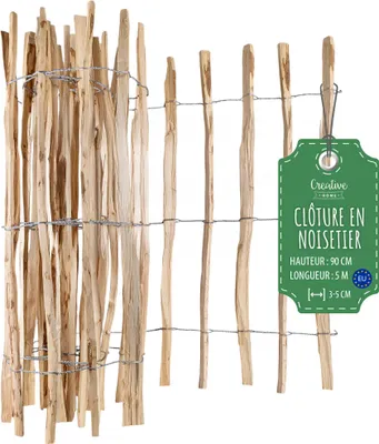 Image de Creative Home Clôture en Bois de Noisetier - 90 cm x 5 m Espacement de 3-5 cm