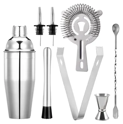 Image de Ensemble de shakers à cocktails professionnels, 8 pièces, en acier inoxydable, capacité de 750 ml