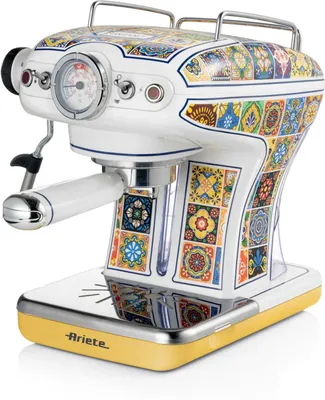 Obrázek produktu pro Kávovar Ariete Positano 1389/1P, 850W, 15 barů, 0,9 l, Napařovač mléka, Mleté a ESE kapsle, Bílá/žlutá