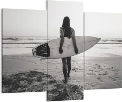Produktbild von Bild auf Leinwand - Leinwandbild - 3 Teile - Frau Strand Surfen - 130x100cm - Wand Bild - Wanddeko - Wandbilder - Leinwanddruck - Bilder - Wanddekoration - Leinwand bilder - Wandbild - CB130x100-5036