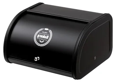 Produktbild von Brotaufbewahrungsbox aus Metall für die Küche, mit aufrollbarem Deckel, Schwarz