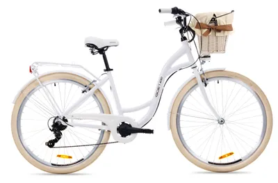 Produktbild von Goetze Mood 28 Zoll City Bike, 18 Zoll ALU Tiefeinsteigerrahmen, 7-Gang Shimano, V-Bremse, LED-Beleuchtung, Komfortsattel, Rattankorb