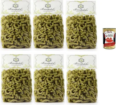 Produktbild von Brontedolci Casarecce Pasta artigianale al Pistacchio Hartweizengrieß Pasta Pistazienpaste, Hergestellt mit Grießmehl und 10% Pistazien, 6x 500g + Italian Gourmet polpa 400g