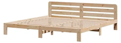 Produktbild von Massivholzbett aus Kiefernholz, Bettgestell mit Kopfteil und Lattenrost, Doppelbett für Schlafzimmer, 180x200cm