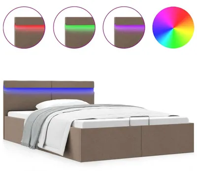 Image de vidaXL Lit de rangement hydraulique avec LED Taupe Tissu 120×200 cm