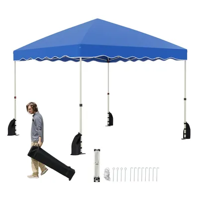 Produktbild von GOPLUS Faltpavillon 3 x 3 m, wasserbeständiger Gartenpavillon mit 4 Windseile, 8 Heringe & 4 Sandsäcke, Partyzelt mit Rolltasche, Blau